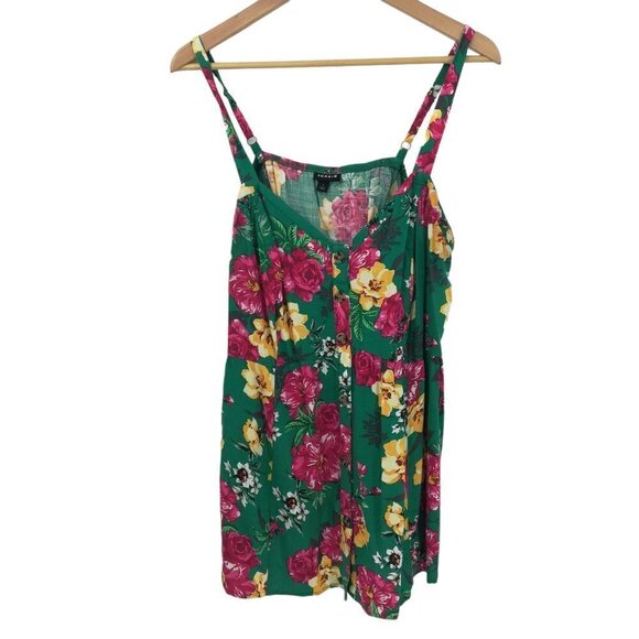 Torrid Floral Button Up Corset Laceup Tank Top Size 1X Plus Green Flower Pink - Picture 1 of 10
